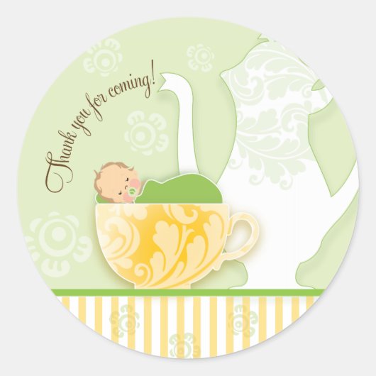 Baby shower Tea Party Favor Sticker | Neutraal (Voorkant)