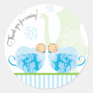 Baby shower Tea Party Favor Sticker   Twin Boys