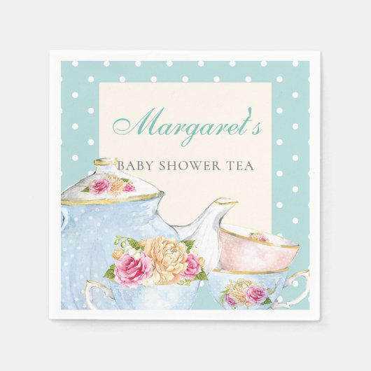 Baby shower Tea Party gepersonaliseerde polka dot Servet (Voorkant)
