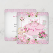 Baby shower Tea Party  Lace Pink Floral B Kaart (Voorkant / Achterkant)