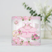 Baby shower Tea Party  Lace Pink Floral B Kaart (Staand voorkant)