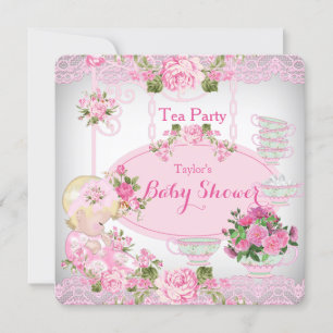 Baby shower Tea Party  Lace Pink Floral B Kaart