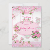 Baby shower Tea Party  Lace Pink Floral D Kaart (Voorkant)