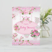 Baby shower Tea Party  Lace Pink Floral D Kaart (Staand voorkant)