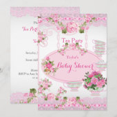 Baby shower Tea Party  Lace Pink Floral D Kaart (Voorkant / Achterkant)