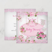 Baby shower Tea Party  Lace Pink Floral D Kaart (Voorkant / Achterkant)