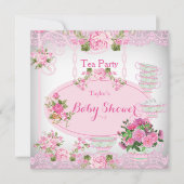 Baby shower Tea Party Lace Pink Floral D Kaart (Voorkant)