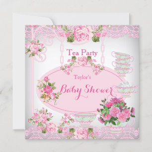 Baby shower Tea Party  Lace Pink Floral D Kaart