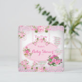 Baby shower Tea Party Lace Pink Floral D Kaart (Staand voorkant)