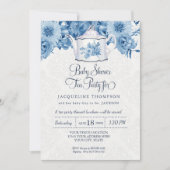 Baby shower Tea Party Navy Blue Floral w Theepot Kaart (Voorkant)