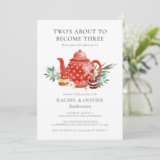 Baby shower Tea Party of Floral Waterverf Couple Kaart (Staand voorkant)