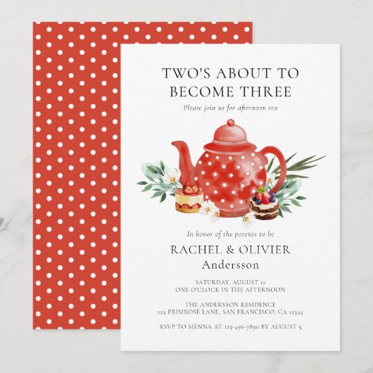 Baby shower Tea Party of Floral Waterverf Couple Kaart (Voorkant / Achterkant)