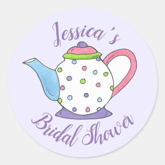 Baby shower Tea Party pastel poka dot theepot Ronde Sticker (Voorkant)