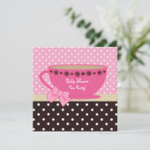 baby shower Tea Party roze en Brown Polka Dots Kaart (Staand voorkant)