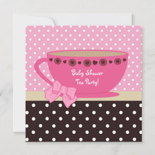baby shower Tea Party roze en Brown Polka Dots Kaart