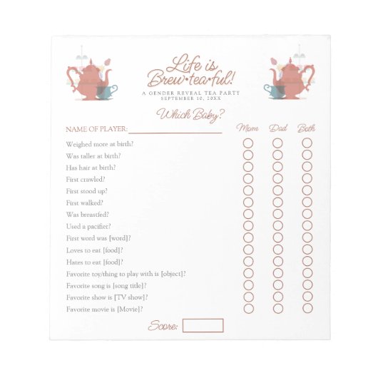 Baby shower Tea Party Schattige Minimalist Boho Ne Notitieblok (Voorkant)