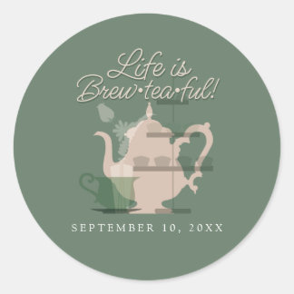 Baby shower Tea Party Schattige Minimalistisch Chi Ronde Sticker
