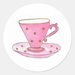 Baby shower Tea Party Waterverf Pink Tea Cup Ronde Sticker