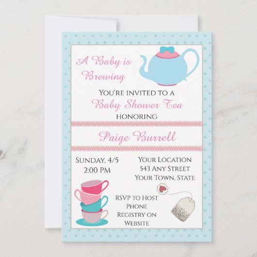 Baby shower Tea Uitnodiging (Voorkant)