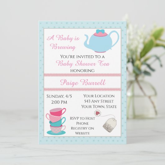 Baby shower Tea Uitnodiging (Staand voorkant)