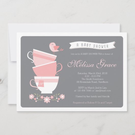 baby shower tea-uitnodiging / high tea baby shower kaart (Voorkant)