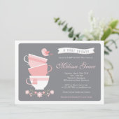 baby shower tea-uitnodiging / high tea baby shower kaart (Staand voorkant)