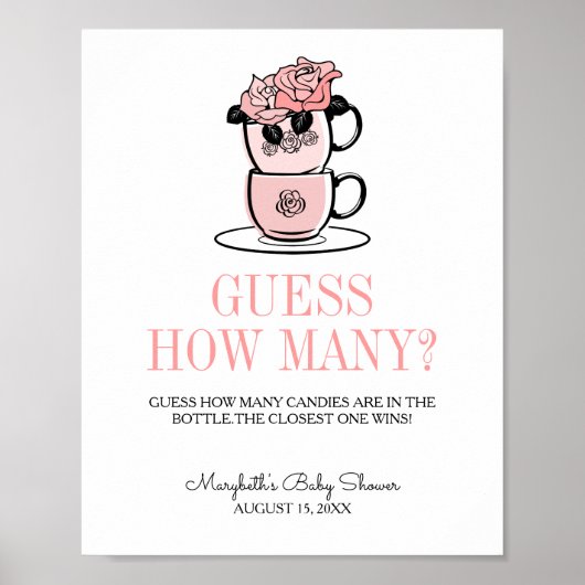 Baby shower Teacup & Flowers raden hoeveel spel Poster (Voorkant)