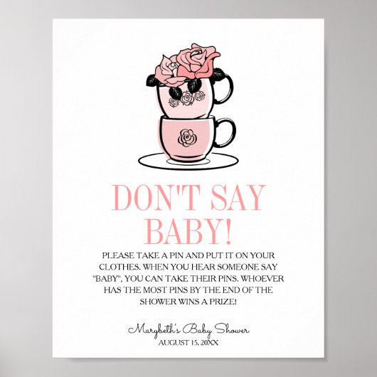 Baby shower Teacup & Flowers Zeg geen Baby-spel Poster (Voorkant)