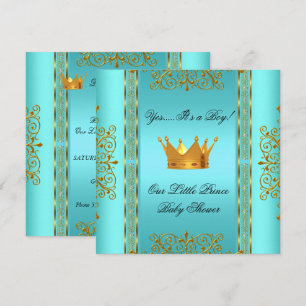 Baby Shower Teal Blauw Goud Jongen Prins Kroon Kaart