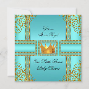 Baby Shower Tealblauw Goud Jongen Prins Kroon Kaart
