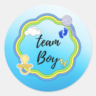 baby shower, TEAM BLUE Genderonthulling. Ronde Sticker