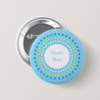 Baby Shower "Team Jongen" Blauw & Geel Stippenpatr Ronde Button 5,7 Cm