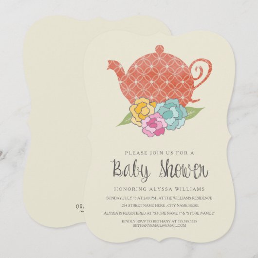  Baby shower Teapot Kaart (Voorkant / Achterkant)
