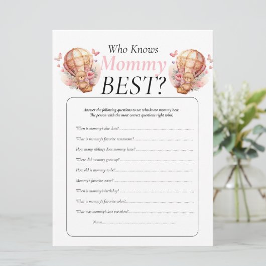 Baby Shower. teddy ballonnen Meisje dat mama kent Kaart (Staand voorkant)