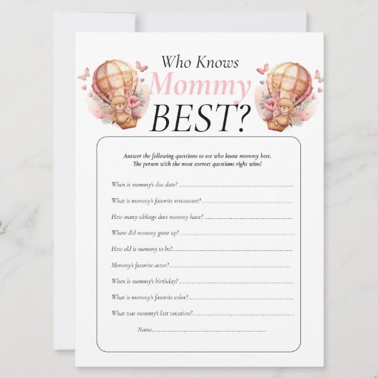 Baby Shower. teddy ballonnen Meisje dat Mamma kent Kaart (Voorkant)