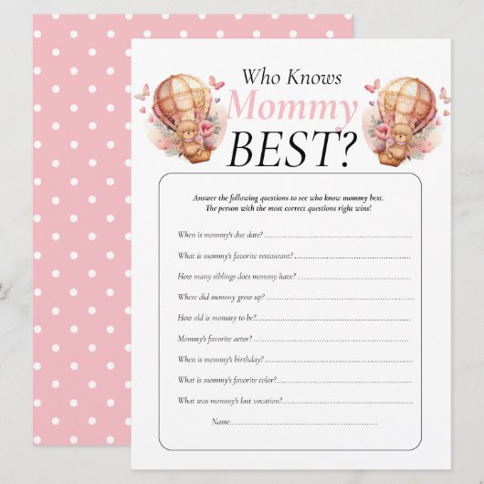 Baby shower, teddy ballons meisje dat mama kent kaart (Voorkant / Achterkant)