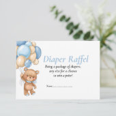 Baby shower Teddy Balloons Blue Diaper Raffel Inv Kaart (Staand voorkant)