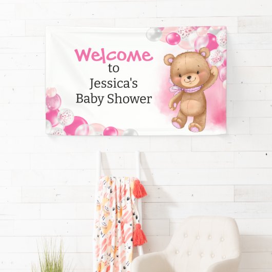 Baby shower Teddy Balloons Roze Spandoek (Insitu)