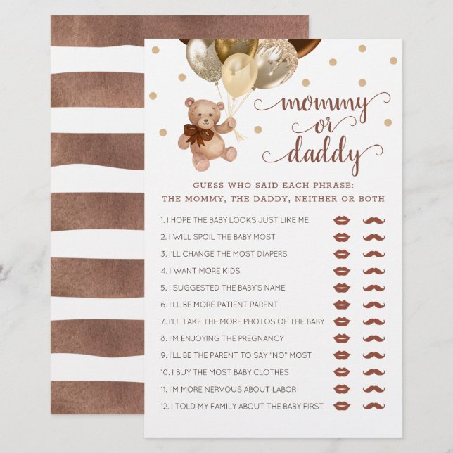 Baby shower Teddy Bear (Voorkant / Achterkant)