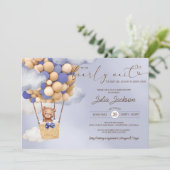 Baby shower Teddy Bear Air Ballon Blue Cloud Boy Kaart (Staand voorkant)