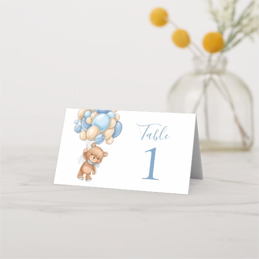 Baby shower Teddy Bear Ballon Blue Place Card Plaatskaartje (Achterkant)