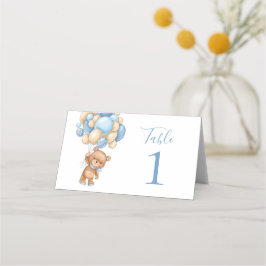 Baby shower Teddy Bear Ballon Blue Place Card Plaatskaartje