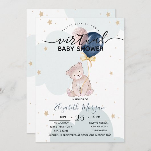 Baby shower Teddy Bear-ballonnen Kaart (Voorkant / Achterkant)