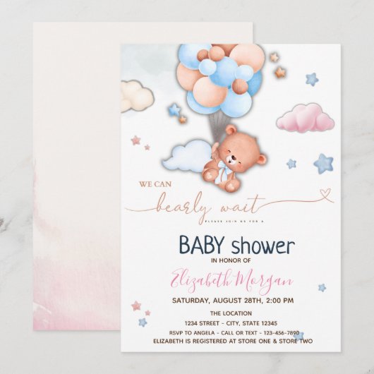 Baby shower Teddy Bear-ballonnen Kaart (Voorkant / Achterkant)