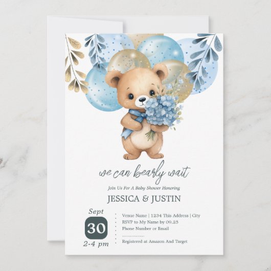 Baby shower Teddy Bear-ballonnen Kaart (Voorkant)