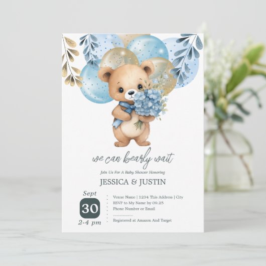 Baby shower Teddy Bear-ballonnen Kaart (Staand voorkant)