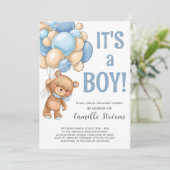 Baby shower Teddy Bear Balloon Boy Kaart (Staand voorkant)