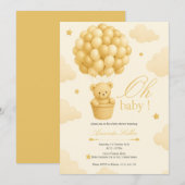 Baby shower Teddy Bear Balloon Kaart (Voorkant / Achterkant)