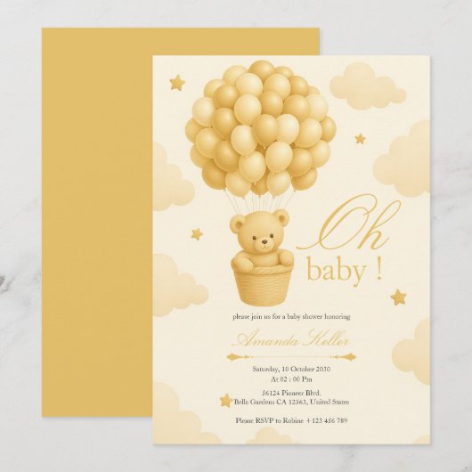 Baby shower Teddy Bear Balloon Kaart (Voorkant / Achterkant)