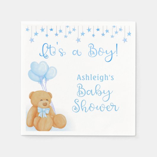 Baby shower Teddy Bear Blue-ballonnen Servet (Voorkant)